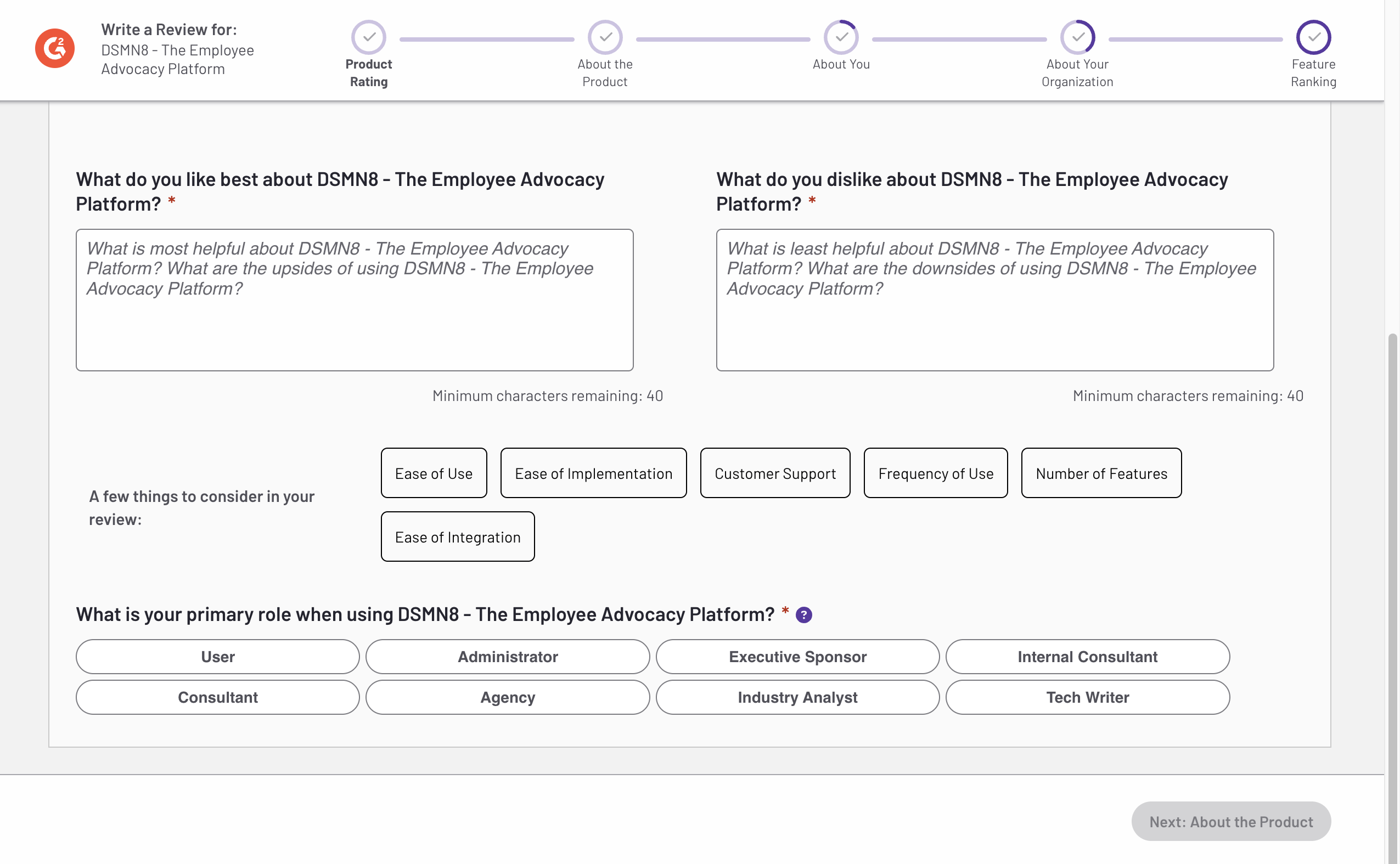 DSMN8’s Quick Guide to Filling in a G2 Review 4 G2 review process screenshot