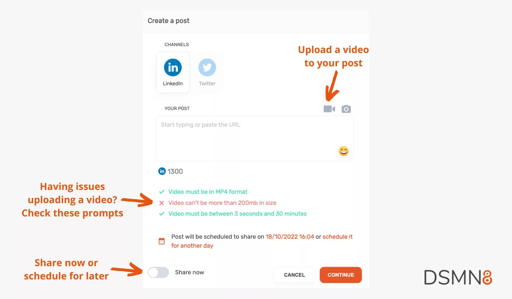 How to add video to post on DSMN8