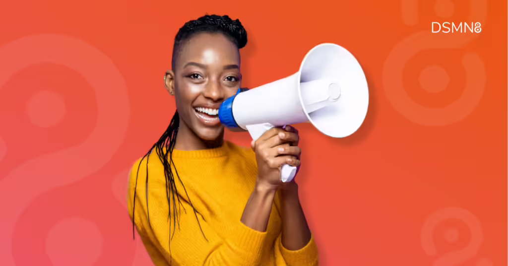 excited woman with megaphone