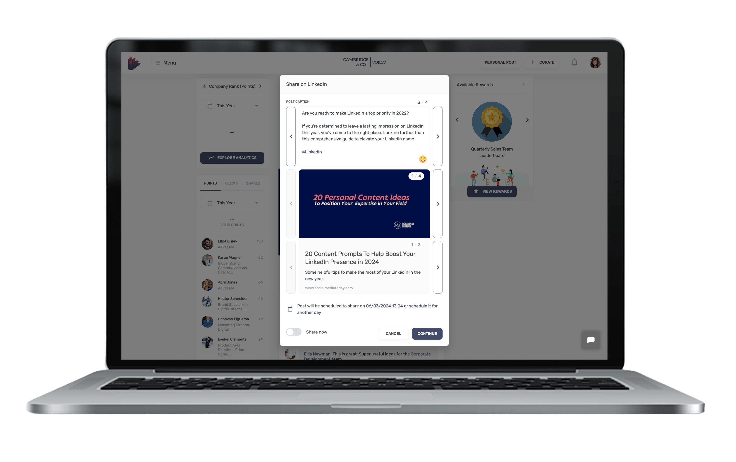 Employee Advocacy 8 DSMN8 platform content sharing screenshot