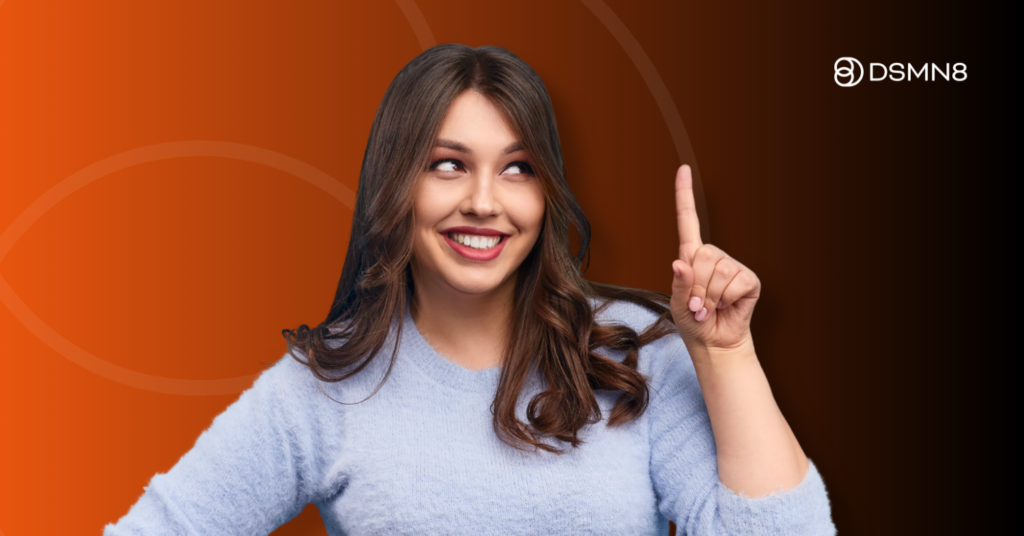 DSMN8 Employee Advocacy Platform Features 24 woman pointing