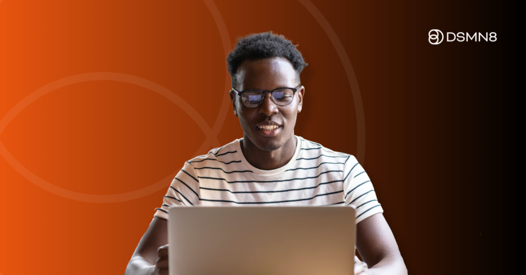 employee looking at laptop
