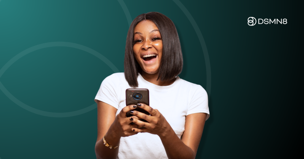 happy employee using smartphone