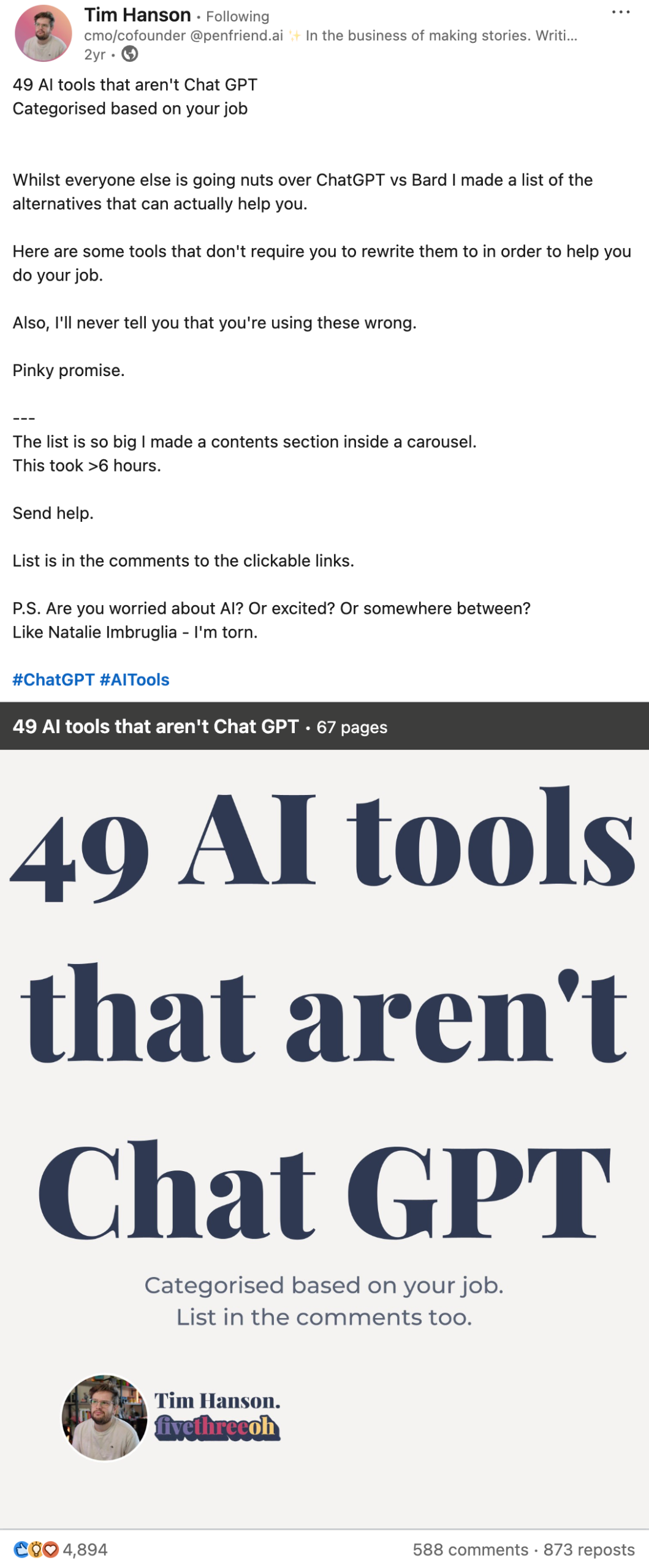 49 ai tools linkedin post example