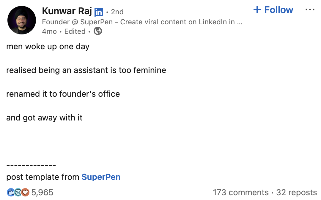 engaging linkedin post example text only