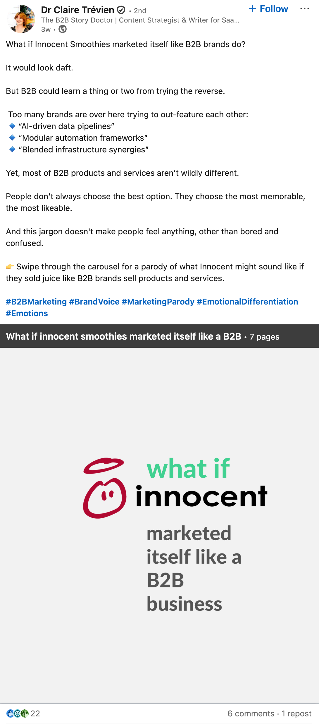innocent smoothies branding linkedin post