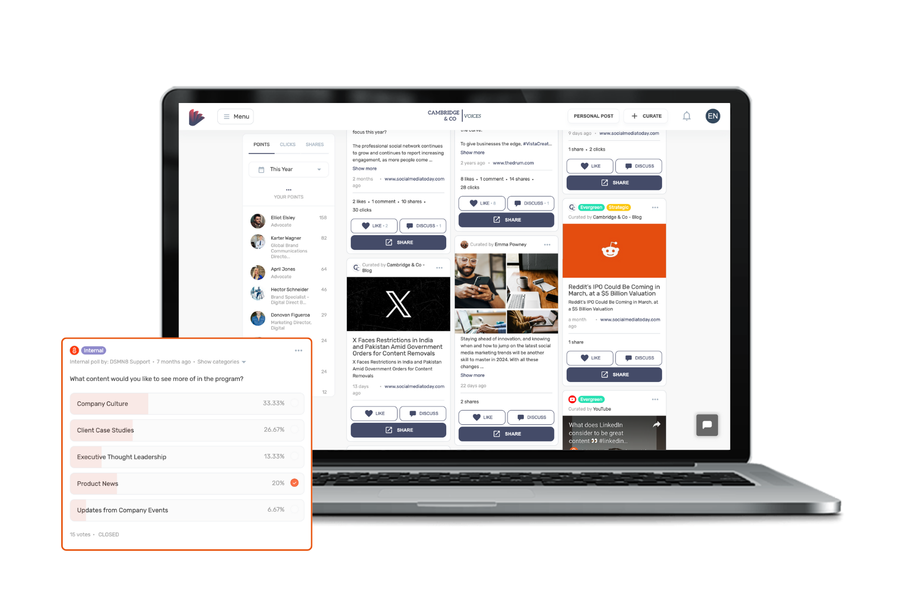 Employee Advocacy for Real Estate Professionals 9 DSMN8 platform posts and polls