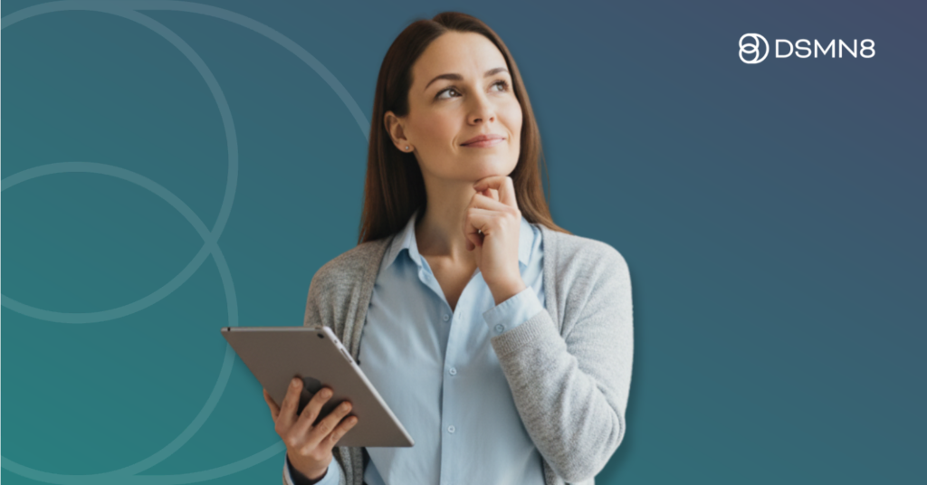 professional b2b marketer holding ipad