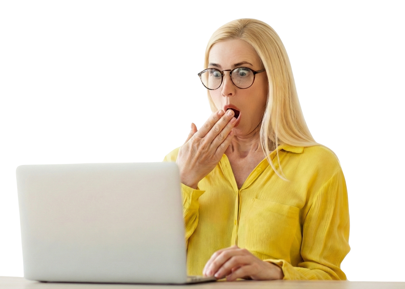 woman looking surprised at email