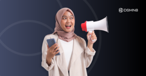 employee holding phone and megaphone