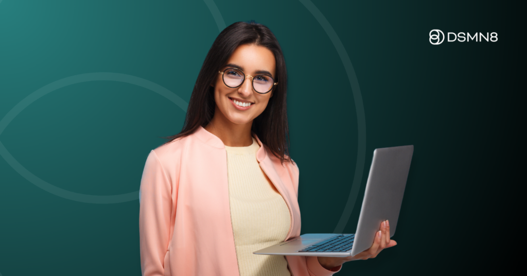 professional holding laptop