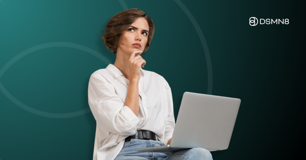 The Employee Advocacy Resource Hub 61 woman thinking holding laptop